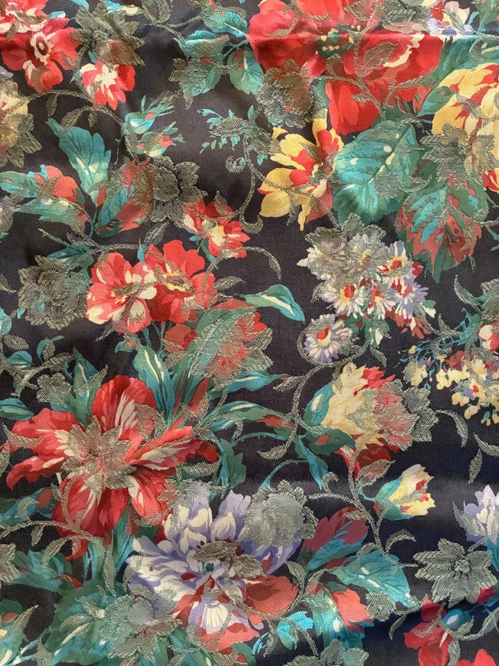 Shiny FLORAL JEWEL TONE JACQUARD FABRIC 4 Yds 53" W Upholstery Tropical Flowers - Image 1 of 4