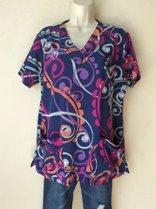 Buttersoft Woman Sz M Medical Scrub Top Short Sleeve Pockets Paisley V- Neck... - Picture 1 of 11