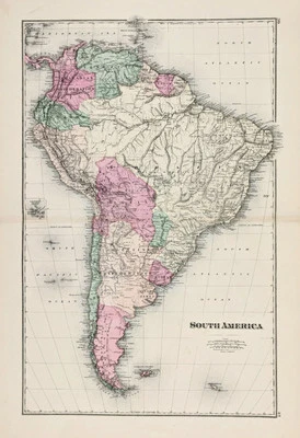 1875 SOUTH AMERICA Map ORIGINAL (19.5x12.5) GRANADA CONFEDERATION - Image 1 of 3