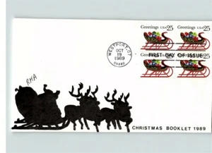 CHRISTMAS Greetings, 1989 First Day of Issue, pic Reindeer & Sleigh, BL4 - Picture 1 of 1
