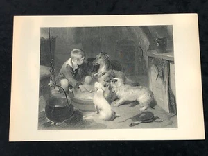 c. 1880er Jahre The Breakfast Party, Edwin Landseer, gefunden antiker Gravurdruck - Bild 1 von 9