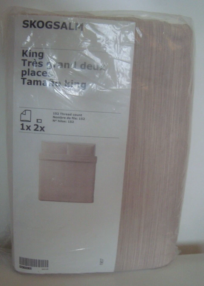 IKEA Pink Bed Set Duvet Cover with Two Pillowcases King Striped Cotton NEW NIP - Image 1 of 4