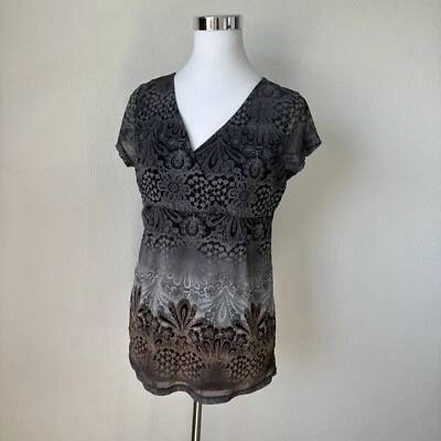 Camiseta Liz Wear Feminina Boho Camponesa Decote M Manga Curta Estampa Geo Forrada Nova Com Etiqueta - Imagem 1 de 4