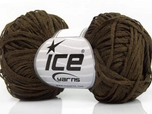 Dark Khaki Violino 56990 Ice Yarns Skinny Woven Ribbon Yarn 50gr 109yd - Picture 1 of 5