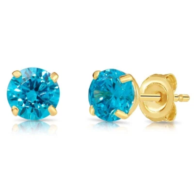 10K Solid Yellow Gold Solitaire Birthstone CZ Sleeper Stud Earrings Pushback 5mm - Image 1 of 4