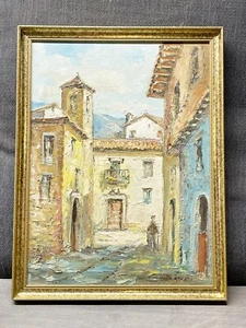 VINTAGE FRAMED OIL PAINTING OF EUROPEAN STREET SCENE - ENRIQUE KOSCAYA SIGNED - Picture 1 of 12