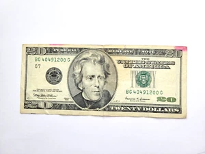 1999 $20 Twenty Dollar Bill Federal Reserve Note, Serial # BG40491200G - Picture 1 of 2