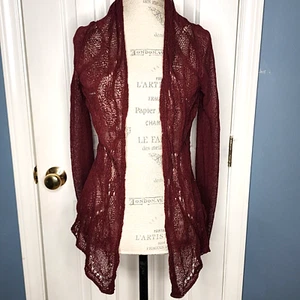 Eileen Fisher Lace Cardigan Sweater Women S Burgundy Red Linen Blend Office Boho - Picture 1 of 8