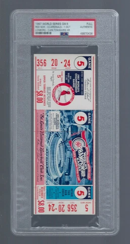 PSA - 1967 WORLD SERIES RED SOX @ ST LOUIS CARDINALS FULL VINTAGE TICKET Game 5 Cover
