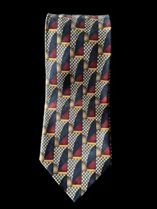 Louis Roth 100% Silk Tie Hand Made Geometric Gray Red Blue Yellow 4”W x 60”L EUC - Picture 1 of 4