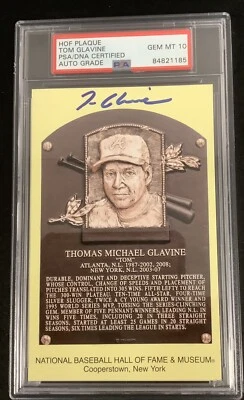 Tom Glavine Signed Gold HOF Plaque Postcard Yellow Braves PSA/DNA Auto Gem 10 - Image 1 of 3
