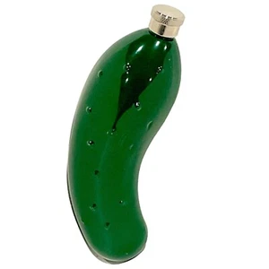 Pickle Rik Verde Metallo 5oz 150ml Flacone Hip Gherkin Courgette Regalo Novità - Picture 1 of 2