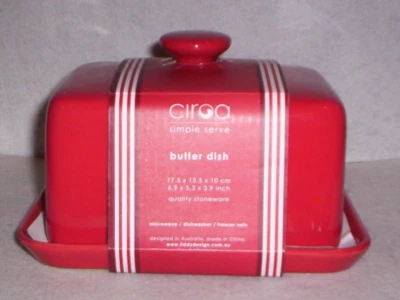 Red Stoneware CIROA Double  heese or Butter Dish with Lid  Unused - Image 1 of 4