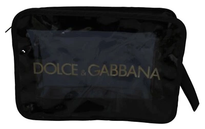 DOLCE & GABBANA Toiletry Bag Beachwear Black Gold Logo Plastic Cover Zip Closure - image 1 of 4