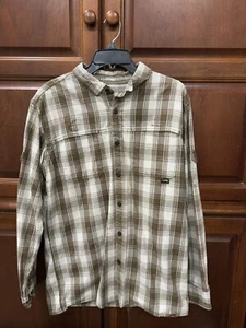Duxbak Chamois Flannel Shirt Mens Size L White/Green Long Sleeve Button Heavy - Picture 1 of 6