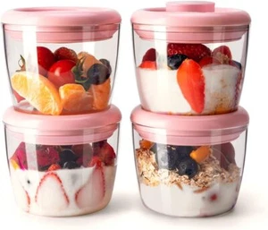 400ml Meal Prep Container Set of 4 Pink Tritan Plastic Food Storage Containers w - Picture 1 of 6