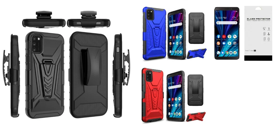 FOR Alcatel TCL A3X A600DL V 3in1 Holster Clip Case Phone Cover + Tempered Glass - Image 1 of 1