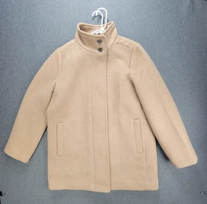 J Crew Größe 12 hellbraun Wollmischung Knopfausschnitt Stadtmantel mit durchgehendem Reißverschluss - Bild 1 von 11