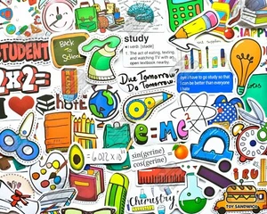 Paquete de 50 pegatinas ""Estación escolar"" química ciencias matemáticas estudio calcomanías divertidas - Imagen 1 de 8