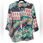 Chico's Women 0 (S) Top Shirt No Iron 100% Linen Boho Colorful Summer Spring