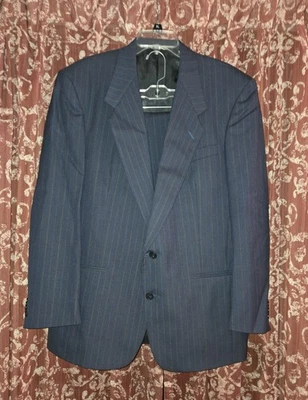 Traje de hombre azul marino a rayas pantalones 44L Henry Grethel 2 piezas Foto 1 de 4