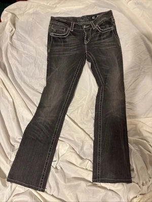 Jeans Miss Me negros descoloridos JP5109-3 corte bota 28 bolsillos adornados con puntada pesada Foto 1 de 4