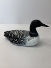 Hand Painted Black and White Ceramic Loon Decoration Red Eye Vintage Figurine