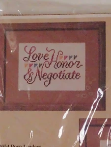 1986 Counted Cross Stitch Love Honor & Negotiate Kit Frame Included w/ hearts - Picture 1 of 4