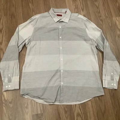 Camisa Alfani XXL Para Hombre Calce Ajustado Abotonada Gris Rayas Mangas Largas 100% Algodón Foto 1 de 4