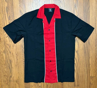 Camisa Hilton Para Hombre Pequeña Negra Roja Quest Bowling Retro Manga Corta Foto 1 de 4