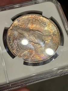 1927 D PEACE DOLLAR NGC CHOICE MS 62 FROSTY Rainbow Colors ☆ Flashy ☆ - Picture 1 of 7