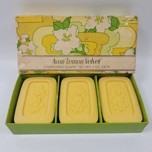 Avon Lemon Velvet Bar Soap Perfumed 3 Pack Yellow Decorative MCM Bathroom - Picture 1 of 6
