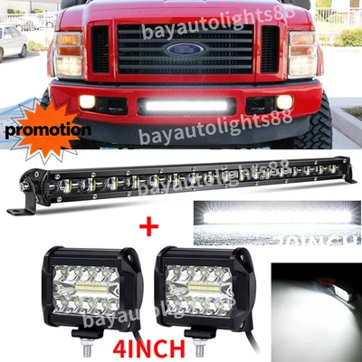 Barra de luz LED de 20" + cápsulas de 4"" aptas para Ford F250/2000+ protector de parrilla de parachoques de excursión Foto 1 de 4