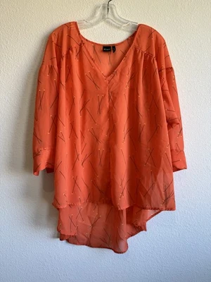 Blusa túnica cruel denim para mujer manga 3/4 naranja cuello en V transparente brillante XXL Foto 1 de 4