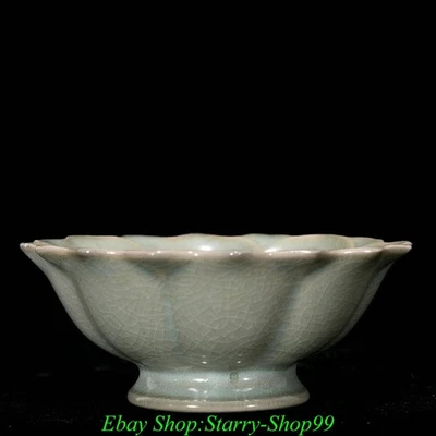 3.9" Collect OId Song Dynasty Ru Kiln Porcelain Fengshui Lotus Flower Bowl Bowls - Image 1 of 4