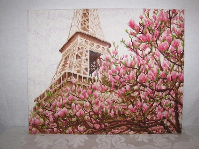 TORRE EIFFEL FLOR IMPRESIONANTE LIENZO CON CUENTAS BRILLANTES ARTE DECORACIÓN DE PARED 16X20 Foto 1 de 4