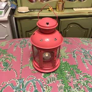 Ikea Coral/Pink Candle Lantern w/ Stars 8" Tall Hexagonal - Picture 1 of 5