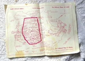 VINTAGE UNBIASED CARTOON MAP ALBERTA LAZY SUSAN GRILL HILARIOUS OIL SKI 1950's - Picture 1 of 9