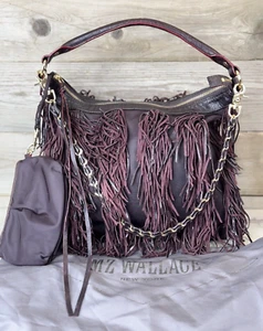 MZ WALLACE Hobo Carla Night Fringe Leather Nylon PLUM PURPLE Conv. Shoulder Bag - Picture 1 of 11