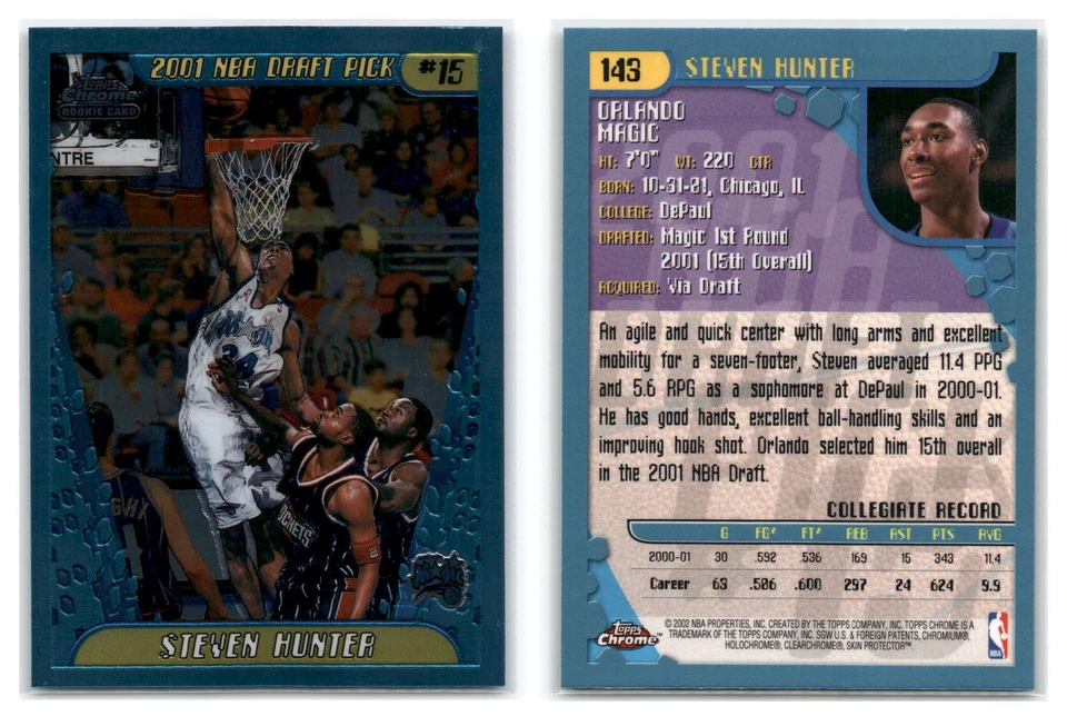 2001-02 Topps Chrome #143 Steven Hunter RC - Orlando Magic - Image 1 of 1