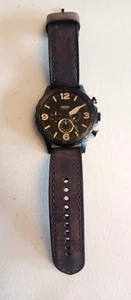 Fossil Nate Watch JR1487 Mens Chronograph 24H Date 50mm Case Brown Leather Band - Picture 1 of 3