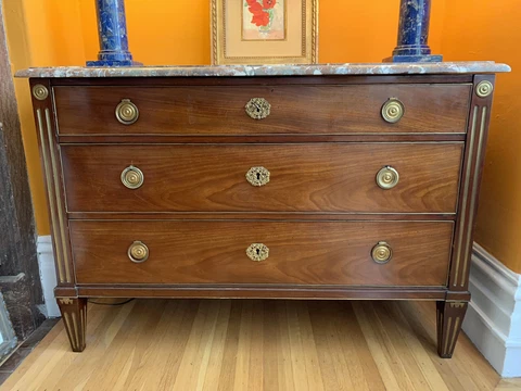 18th c. Swedish Neoclassical Mahogany Commode with Rouge Marble Cover