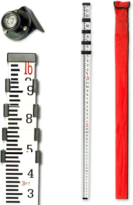 MEI SHUO PIN 16-Foot Aluminum Grade Rod – Telescopic Survey Stick with Bubble Level & Double-