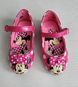 Baby Toddler Girls Disney Minnie Mouse Bow Shoes Size 6 Pink & White Polka Dot