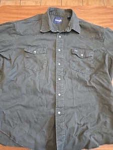 Wrangler Shirt Mens 2XL Hunter Green Brushpopper Western Pearl Snap Work - Picture 1 of 11