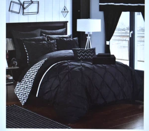Chic Home Design Jacksonville 20 Piece Bedding & Window Curtain 20 Black Queen - Picture 1 of 10