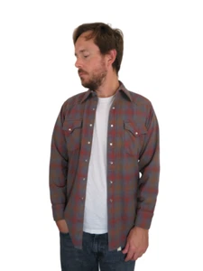 Vtg Pendleton Shadow Plaid Ombre Wool Western Pearl Snap Shirt Mens Small Board - Picture 1 of 12