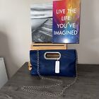 Charming Charlie Blue Lined Satchel Clutch Or Chain Link Crossbody New With Tags