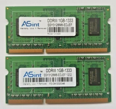 Asint 2GB, DDR3 Speicherkarten 2 x DDRIII 1GB-1333 SSY3128M8-EDJEF - Bild 1 von 2