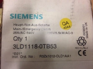 SIEMENS 3LD1118-0TB53 E-Stop 20AMP 600V AWG14-8 CU Wire 75 deg C - Picture 1 of 3